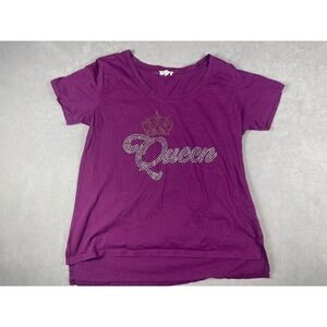 Desiree Purple Queen Rhinestone Graphic Tee Shirt Womens Large High Low Hem